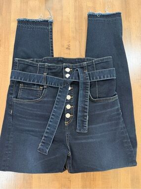 🖤 Veronica Beard Keith 12”Corset High Rise Ankle Dark Slate Raw Hem Jeans 🖤